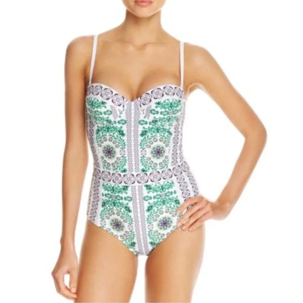 Tory Burch Garden Party Underwire One piece swimsuit balconette sz L resort wear